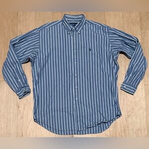 VTG Polo Ralph Lauren Blake Button Down Shirt Blue White Stripe Pony Men’s Large